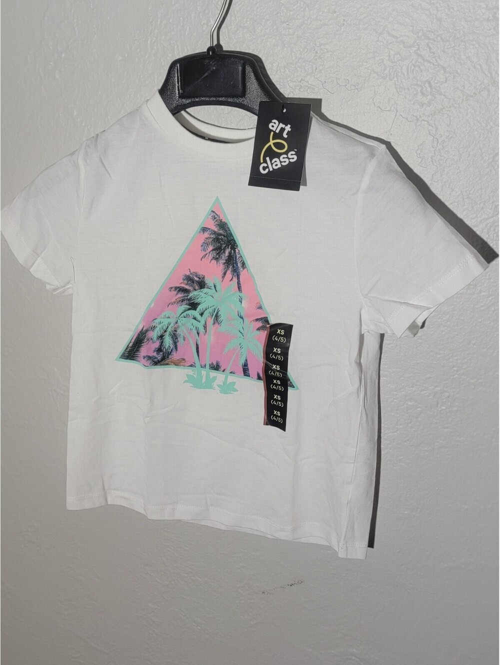 Art Class EXTRA SMALL XS (4/5) Girls White Short-Sleeve Palm Graphic T-Shirt